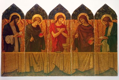 Christus und vier Heilige, Altartafel entworfen von Burne-Jones von Thomas Matthews Rooke